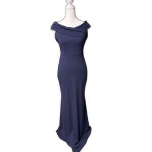 NWOT Windsor Off Shoulder Mermaid Fit High Slit Gown Dress Weddings in DARK BLUE